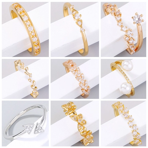 Anillo De Cobre Elegante Con Micro Pavé Circonita E Imitación Perla Artificial Diseño Minimalista Ajustable Abierto Joyería De Mujer