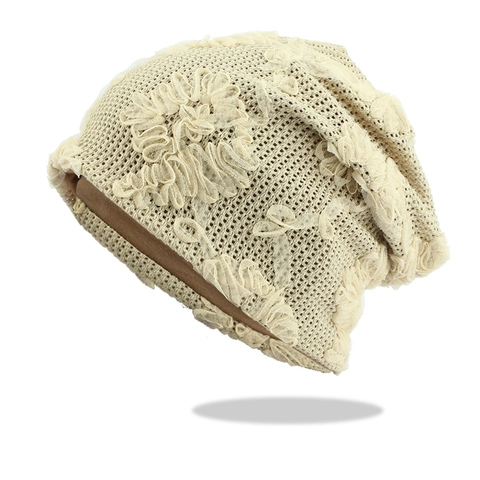 Berretto Slouchy Beanie Donna Pizzo Maglia Uncinetto Floreale Cavo Traspirante Cuffia