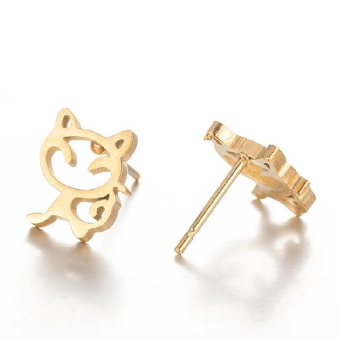 Minimalist Animal Stud Earrings Stainless Steel Cute Cat Deer Dinosaur Squirrel Fashion Jewelry For Women Girls