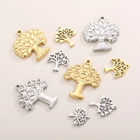 Dijes De Árbol De La Vida Con Forma De Corazón De Acero Inoxidable Colgantes Huecos Para Hacer Joyas De Bricolaje Accesorios Para Collares