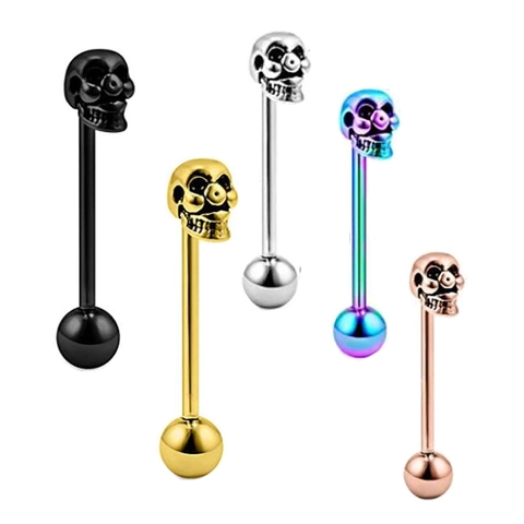 Skull Tongue Ring Stainless Steel Barbell Body Piercing Jewelry Punk Style Skull Head Tongue Stud Unisex