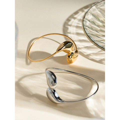 Minimalist Edelstahl Offen Armreif Wasser Tränenform Einstellbar Mode Schmuck Für Damen