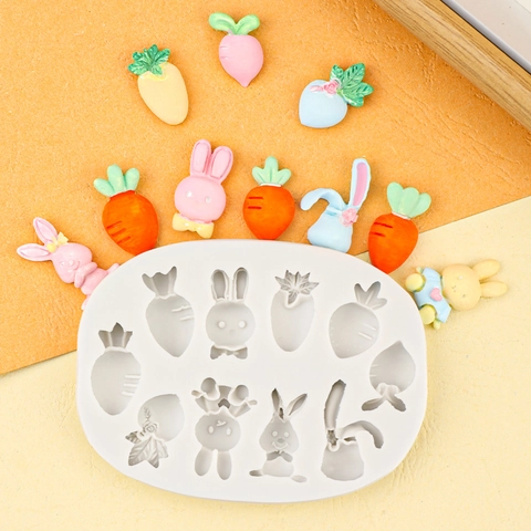 Rabbit Carrot Silicone Mold Cartoon DIY Baking Cake Decorating Chocolate Resin Casting Clay Craft Tool