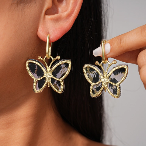 Schmetterling Ohrhänger Legierung Goldrahmen Acetat Leopardenmuster Retro Nische Stil Mode Schmuck Für Damen