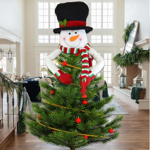 Weihnachtsbaumspitze Ornamente Plüsch Weihnachtsmann Schneemann Und Rentier Lange Arme Umarmung Design Polyester Dekor