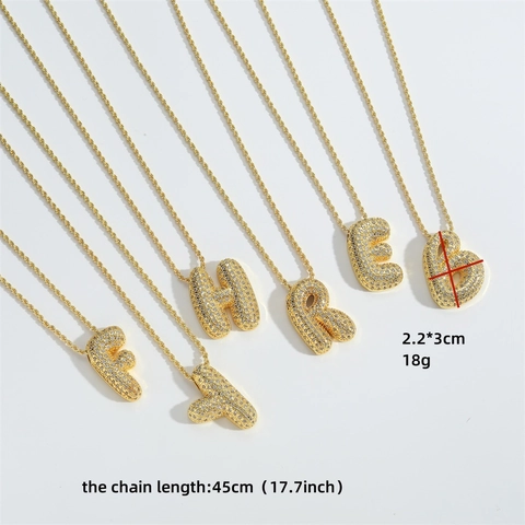 Hip Hop Bubble Alphabet Pendant Necklace For Women Puffy Copper Zirconia Initial Necklace Gold Twist Chain Jewelry Gift
