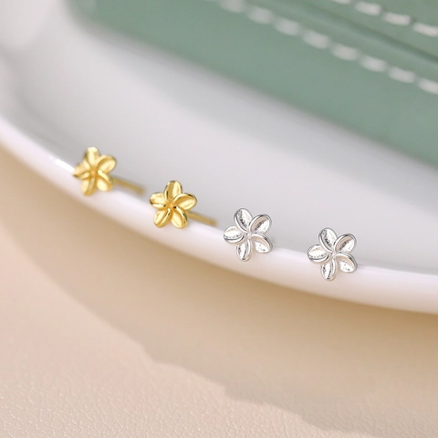 S999 Sterling Silver Flower Stud Earrings For Women Minimalist Tiny Simple Five Petal Earrings Jewelry Fine Silver Earring