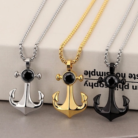 Nautische Anker Anhänger Halskette Edelstahl Mit Strass Vintage Mode Schmuck Für Herren Und Damen