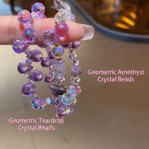 Elegant Amethyst Crystal Beaded Bracelet Faceted Water Drop Charm Vintage Style For Women Handmade Jewelry