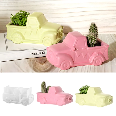 Car Pickup Truck Silicone Mold Retro Vehicle Flower Pot DIY Resin Casting Gypsum Planter Desktop Ornament