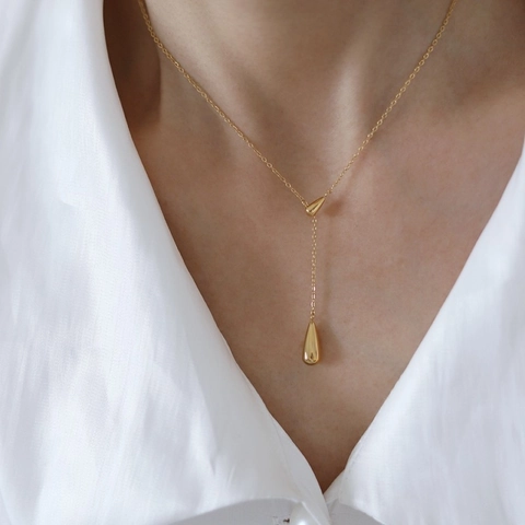 Collana A Y Con Pendente A Doppia Goccia Acciaio Al Titanio Placcato Oro Minimalista Elegante Gioielli Lariat Da Donna