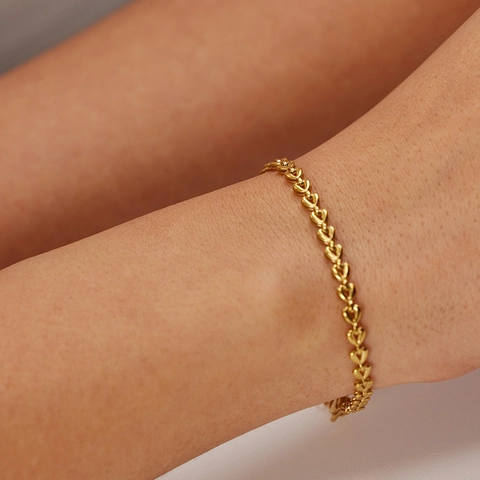 Collana E Bracciale Con Cuori Cavi Acciaio Inossidabile Placcato Oro 18K Gioielli Eleganti Minimalisti Da Donna