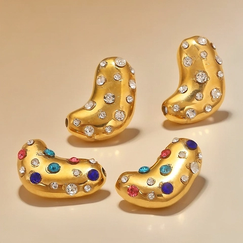 Edelstahl Bohnen Anhänger 18K Vergoldet Gebogen DIY Schmuckherstellung Charms Halskette Armband Kristall Strass