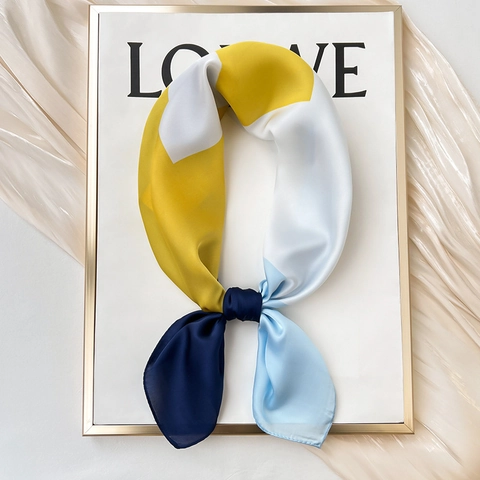 Elegant Square Satin Scarf For Women Color Block Floral Print Imitation Satin Neck Scarf Professional Office Accessory