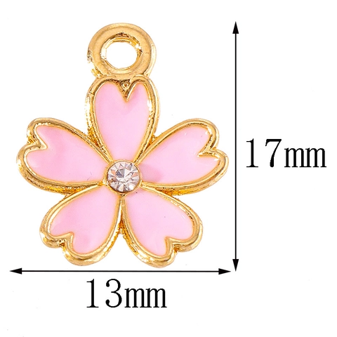 Flower Charms Pendants Alloy Enamel Rhinestone Cherry Blossom Clover For DIY Handmade Jewelry Necklace Earring Making