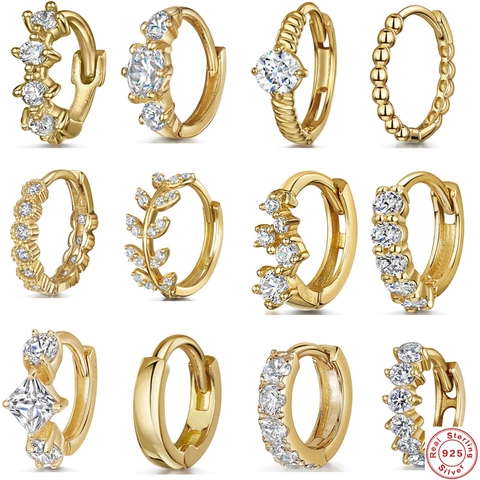 925 Sterling Silver Huggie Hoop Earrings Gold Plated Cubic Zirconia Small Cartilage Piercing Jewelry For Women Minimalist