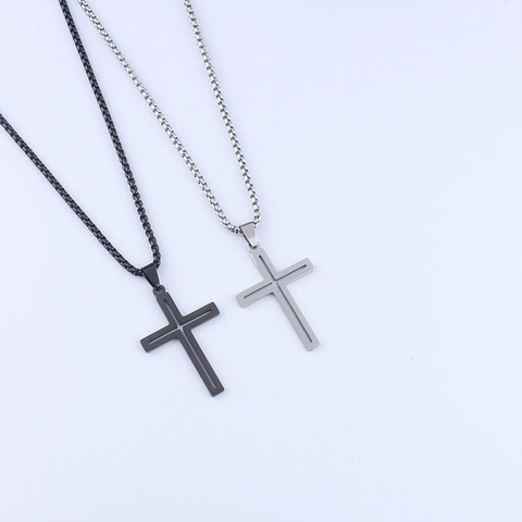 Collar Con Colgante De Cruz Hueca De Acero Inoxidable Estilo Hip Hop Punk Cadena De Caja Joyería Religiosa Para Hombres Mujeres
