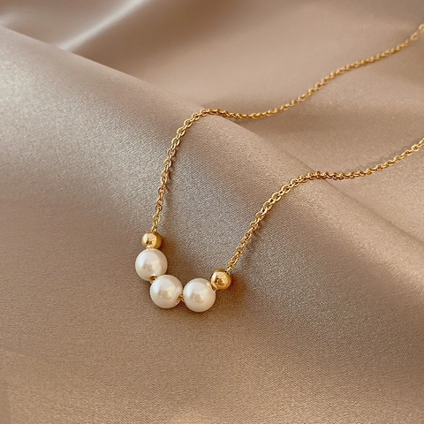 Collana Con Tre Künstliche Perle Elegante Catena In Rame Stile Retrò Francese Gioielli Minimalisti Per Donne