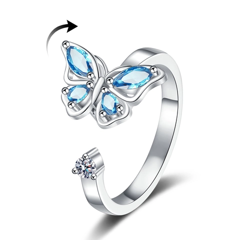 Anillo Giratorio De Mariposa Para Mujer Ajustable Abierto Cobre Circonita Alivio De La Ansiedad Joyería Minimalista