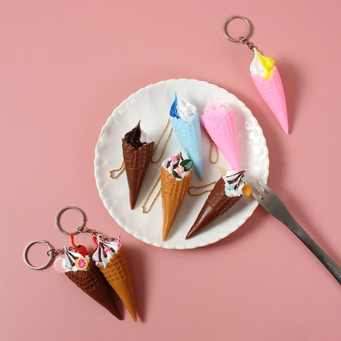 Realistic Mini Ice Cream Cone Keychain PVC Resin Dessert Bag Pendant Charm Cute Simulation Food Accessory