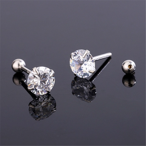 Orecchini A Lobo In Zircone Trasparente Rotondo Argento Sterling 925 Chiusura A Vite A Sfera Gioielli Classici