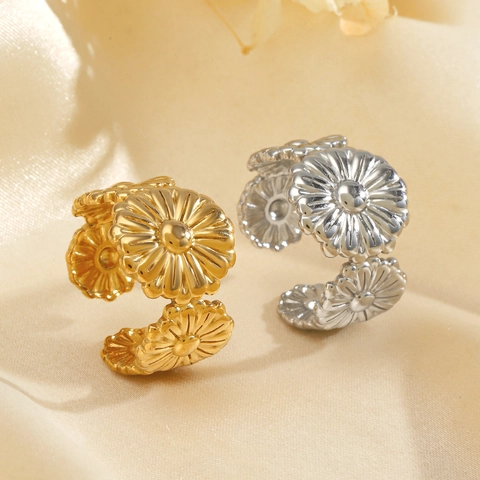 Anillo De Flor De Margarita Acero Inoxidable Ajustable Banda Abierta Estilo Retro Francés Joyas Para Mujer