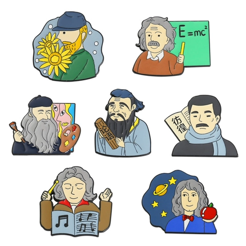 Cartoon Enamel Brooches Famous People Zinc Alloy Retro Artist Pins Einstein Van Gogh Badges For Backpack Clothes Decor