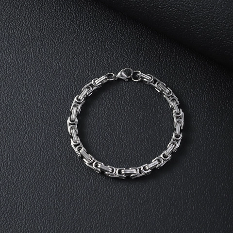 Pulsera de Cadena Bizantina Minimalista de Acero Inoxidable Pulido Acero de Titanio Plateado Joyería para Hombre Mujer Moda Regalo