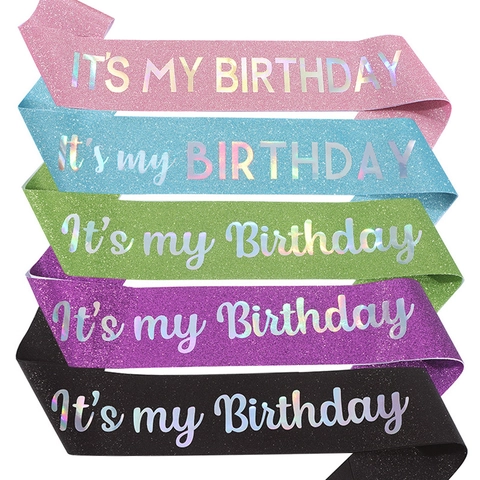Fascia Compleanno Tessuto Glitterato Lettere Bronzate Olografico Laser Lucido Per Festa Ballo Prom Celebrazione Donne Ragazze