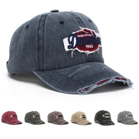 Casquette De Baseball En Coton Lavé Vintage Bords Effilochés Broderie 3D Réglable Visière Courbée Chapeau De Soleil Rétro