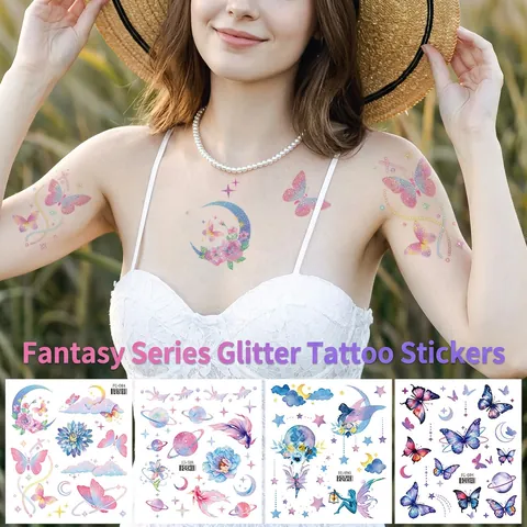 Glitter Gradient Temporäre Tattoo Aufkleber Wasserdicht Schimmer Schmetterling Planet Stern Traumhafte Körper Gesicht Kunst