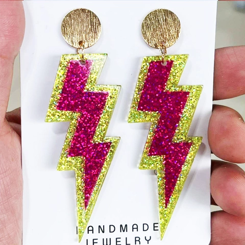 Retro Nineties Style Lightning Bolt Cassette Tape Radio Dangle Earrings Acrylic Glitter Neon Jewelry For Women Party Wear
