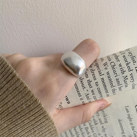 925 Sterling Silber Ring Mattiert Minimalistisch Verstellbar Offen Breitband Geometrischer Schmuck Damen