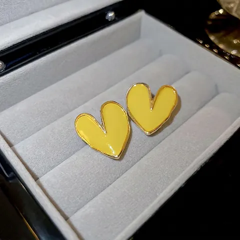 Orecchini A Lobo A Cuore Lega Smalto Goccia D'Olio Con Perno In Argento Sterling 925 Gioielli Minimalisti Dolci Per Donne