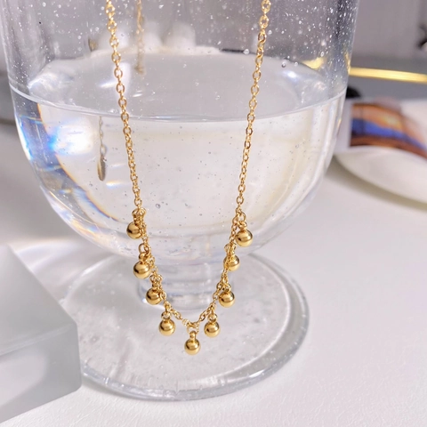 Collier Pendentif Perle Ronde En Acier Inoxydable Plaqué Or Minimaliste Imperméable Bijoux Pour Femmes