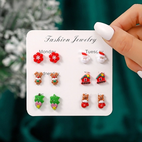 Christmas Cartoon Stud Earrings With Resin Santa Reindeer Snowman Holiday Party Fashion Jewelry Stainless Steel Earring Post
