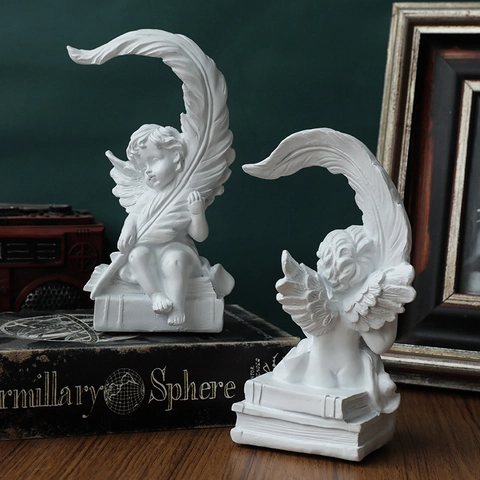 European Vintage Angel Cherub Statues Figurine Synthetic Resin Desktop Home Living Room Office Decoration Nordic Style