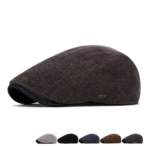 Casquette Plate En Velours Côtelé Homme Vintage Doublure Polaire Chaude Style Britannique Ajustable Automne Hiver