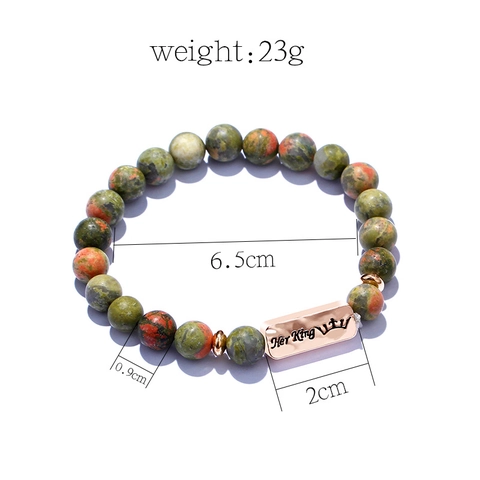 Natural Lava Stone Beaded Bracelet Alloy Engraved Tag Best Friend Couple Friendship Elastic Bracelet Jewelry Gift Women Men