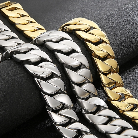 Collier Chaîne Maille Gourmette Robuste Pour Hommes Acier Inoxydable Poli Brossé Style Hip Hop