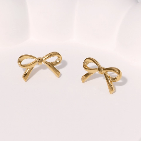 Minimalist Bowknot Stud Earrings Stainless Steel 18K Gold Plated Tiny Exquisite Ins Style Elegant Jewelry For Women