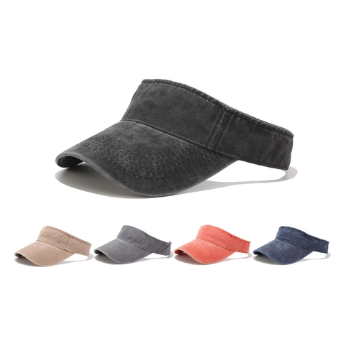 Washed Cotton Sun Visor Hat Distressed Retro Empty Top Cap Adjustable Summer Outdoor Sporty Streetwear For Men Women