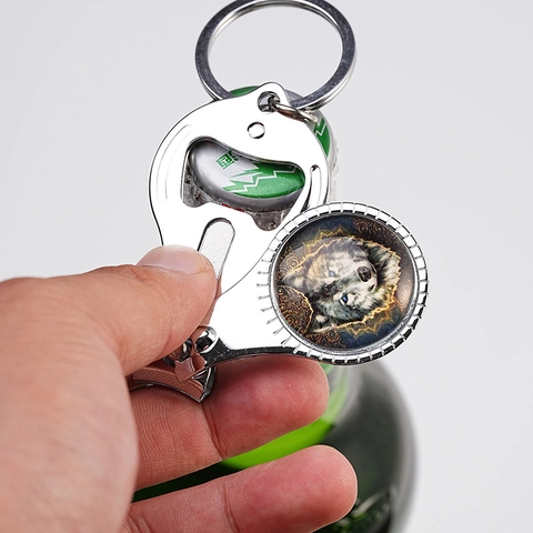 Portachiavi Tagliaunghie in Metallo Multifunzionale Regalo Per Papá Nana Lupo Farfalla Girasole Modello Apribottiglie Anello