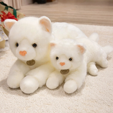 Peluche Gatto Persiano Realistico Gattino Bianco A Pelo Lungo Giocattolo Morbido Regalo Compleanno Con Targhetta