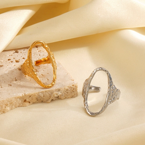 Anillo Abierto Ovalado De Acero Inoxidable Textura Martillada Geométrico Diseño Minimalista Para Mujeres