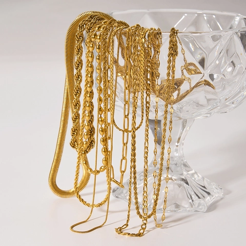 18K Gold Plated Stainless Steel Necklace Chain Multiple Styles Figaro Snake Cuban O Chain For DIY Jewelry Making Unisex