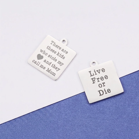 Square Stainless Steel Engraved Pendants Mom Heart Quote For DIY Jewelry Making Mother Day Gift Mirror Polished Charms