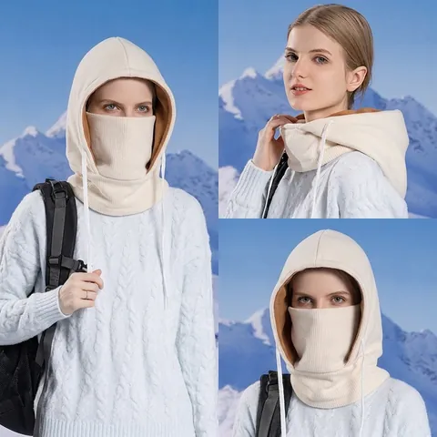 Pasamontañas De Invierno Calentador De Cuello Con Capucha Máscara Facial Forro Polar Punto Cortavientos Esquí