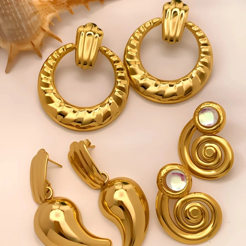 Vintage Roestvrij Stalen Geometrische Oorbellen Voor Vrouwen Overdreven Vergulde Kunstparel Strass Hart Schelp Oorknopjes Sieraden