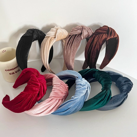 Women Knotted Velvet Wide Headband Solid Color Retro Hair Hoop Fashion Accessory Elegant Headpiece For Girls